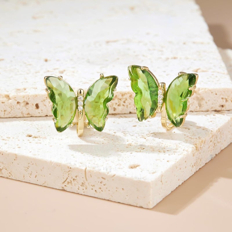 YOQUCOL Butterfly Shape Crystal Clip On Earrings Non Pierced Golden Stud for Women - Image 4